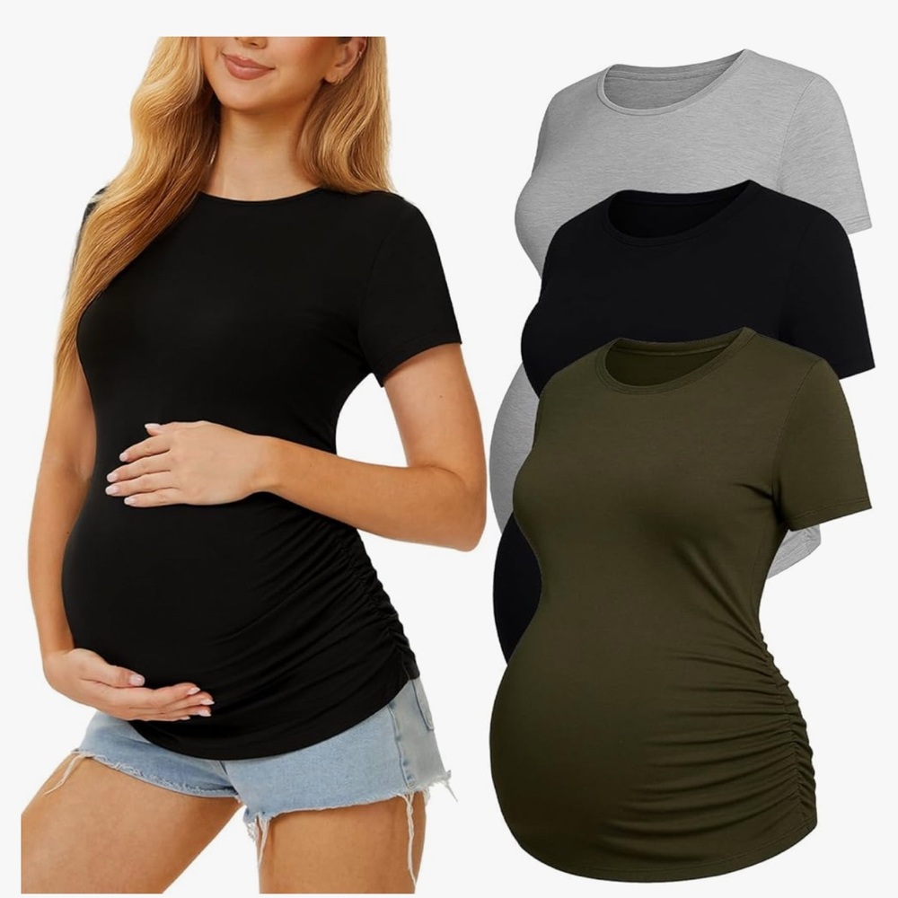 Maternity Short Sleeve Tops - Black, Pink, Blue, Olive size M
